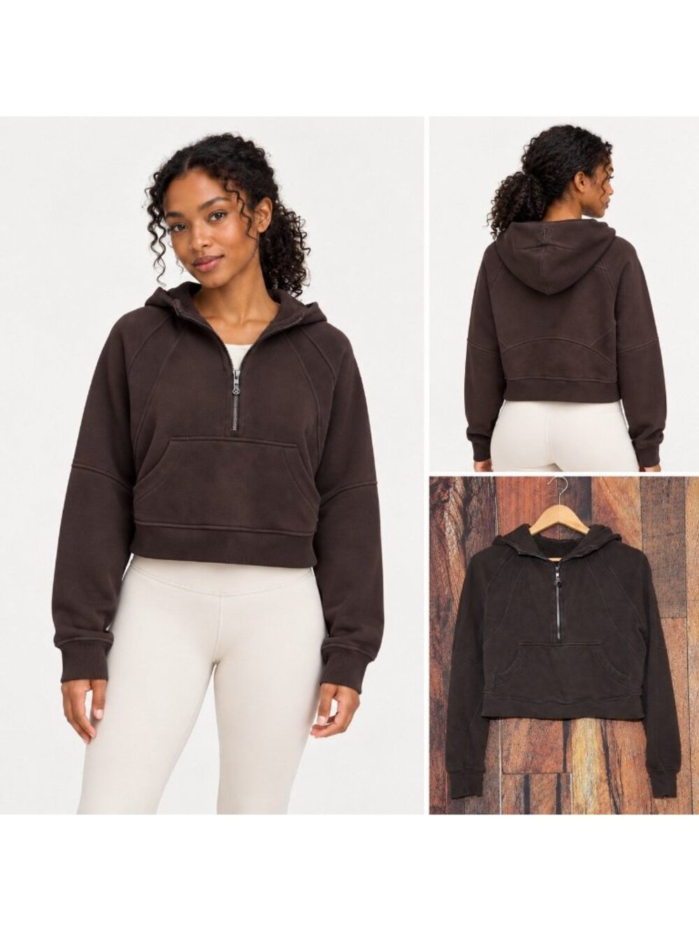 Lululemon Scuba Oversized Half Zip Hoodie Espresso Brown XS/S Crop LW3HTOS